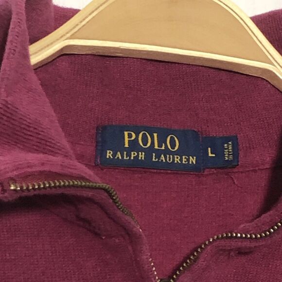 Ralph Lauren Polo Pullover Sweater Mens Large Pink Mauve 1/4 Zip Brown Pony Prep - Picture 6 of 11